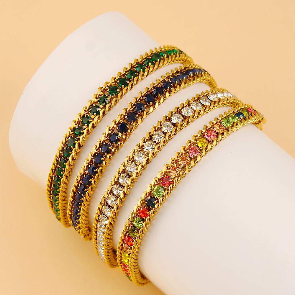 ZMZY Gold Color Women's Cubic Zirconia Stainless Steel Bracelet Adjustable Link Lightweight Non Tarnish Iced Out Chain Bracelet