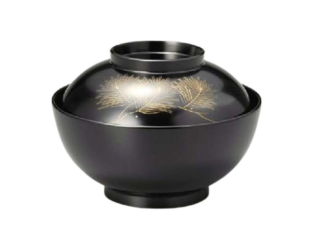 J-kitchens Chinkinmatsu Zoni Schale, Schwarz (1 Schüssel), 13.6cm, Handbemalter Lack, Hergestellt in Japan