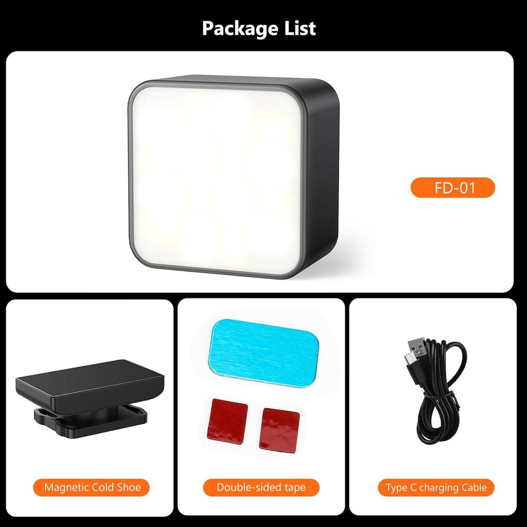 VRIG Mini LED Action Camera Vlogging Video Light, Magnetic Cold Shoe Photography Fill Lighting for DJI Osmo Action 5Pro/4/3 Camera Cage, Osmo Pocket