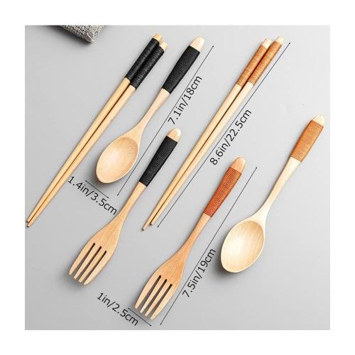 Wooden Chopsticks, Spoon, and Fork Set, Natural Wood, Portable, Bento Chopsticks, Spoon and Fork, Bento Chopsticks, Bento Fork, with Case, Camping Gea