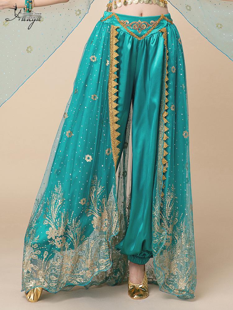 Fashion Huayu Indian Dance Costume: Adult Belly Dance Outfit with Xinjiang Dance Lantern Wide-Leg Pants