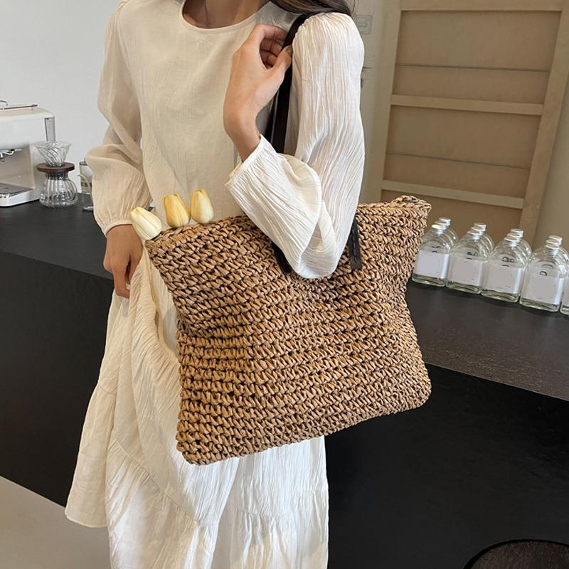 Slámové tkané tašky Kabelky Ležérní Velké Luxusní Design Kapacita Kabelka Plážová Ramenní Jednoduchá Dámská Taška Nákupní Letní bolsos