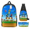 Animation Backpack, Super Mary Primary School Student Print Children'S Backpack Satchel Pencil Case Three-Piece Set