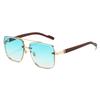New Metal Double-Bridge Square Sunglasses | Wood-Grain Temples | Luxury Resort Unisex