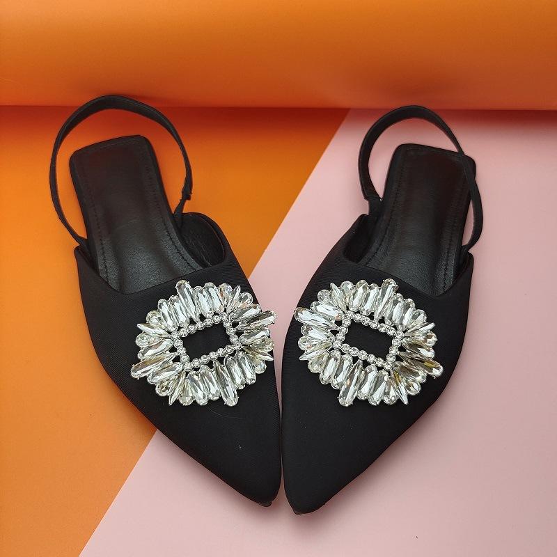 Damesandaler og tøfler To-slites Sun Flower Rhinestone Spenne, spisse flate sandaler