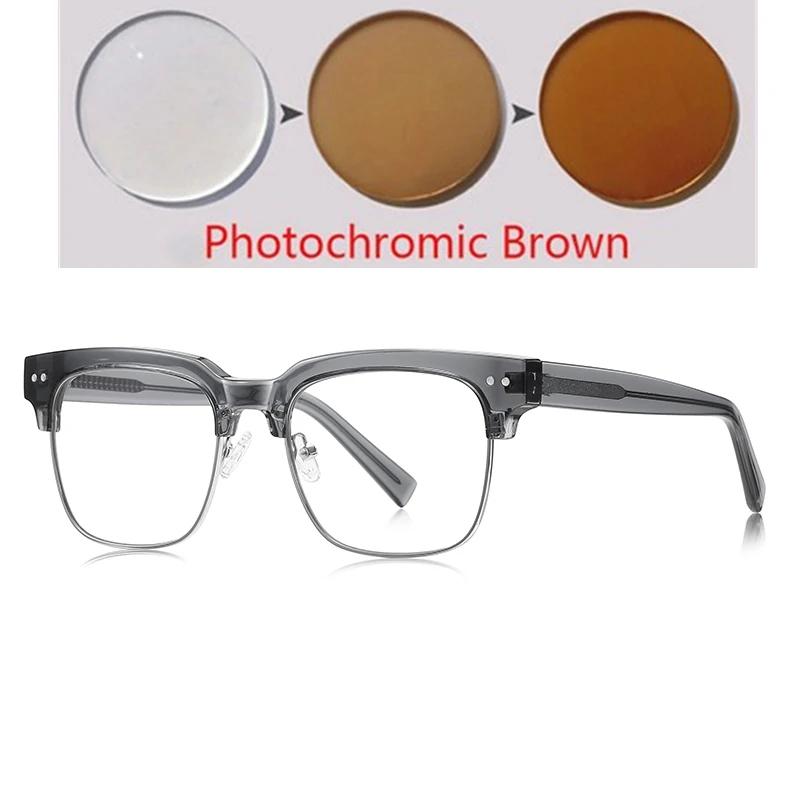 Rivet Frame Square Nearsighted Glasses For Men Blue Light Blocking Oversized Finished Glasses Nearsighted 0 -0.5 -0.75 To -6.0