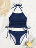 2024 Women's Sexy Three-Piece Swimsuit Set: Halter Neck, Mesh Beachwear, Split Design