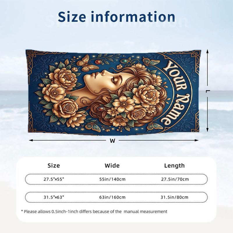 Floral Fantasy Garden 8 Theme Quick Dry Beach Towel Custom Name Text Print Large Sand Resistant Towel Beach Vacation