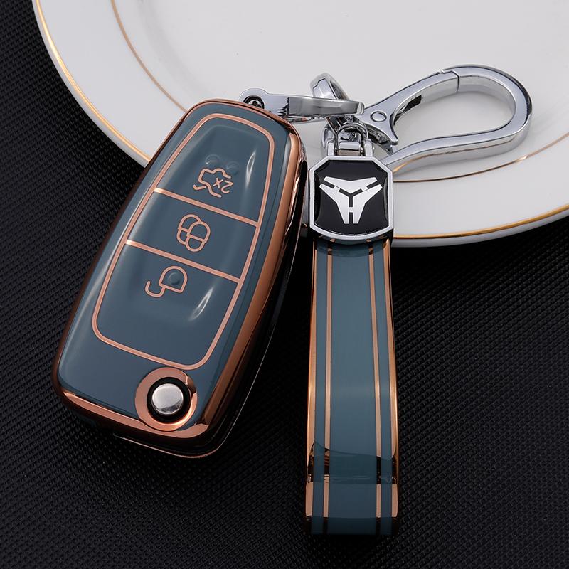 TPU Car Key Case Cover for Ford Ranger C-Max S-Max Focus Galaxy Mondeo Transit Tourneo Custom Auto Key Holder Keychain