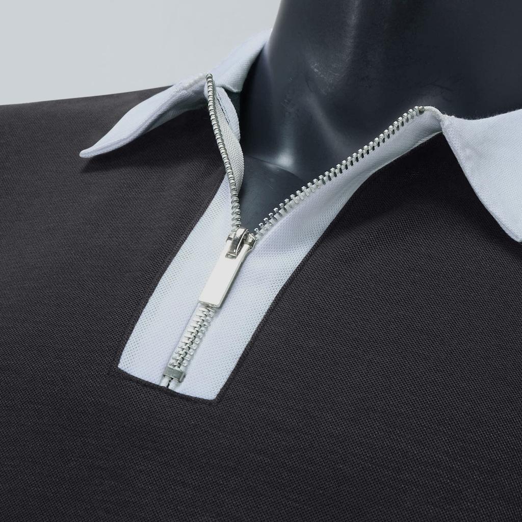 Men's Fashion Zipper Stitched T-Shirt Long Sleeve Lapel Pullover Top Blouse