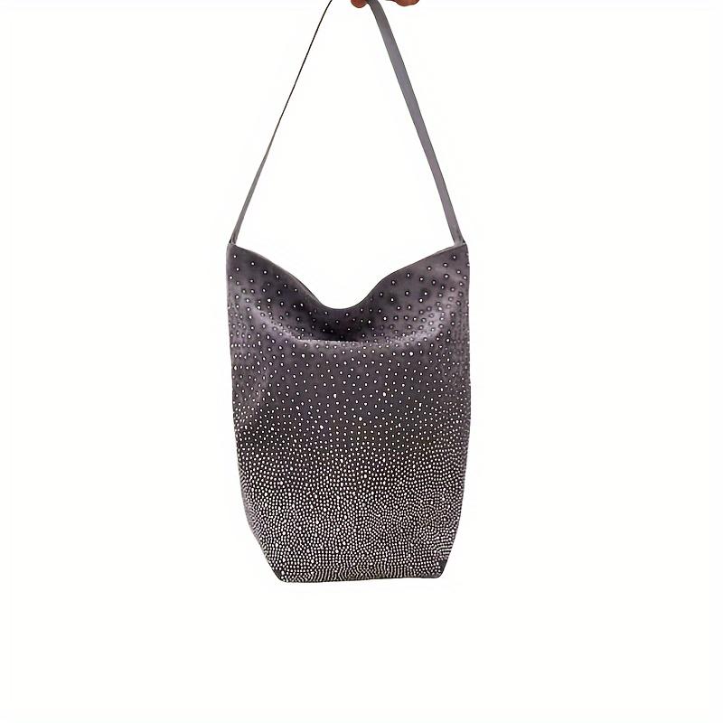 Women'S Glittery Canvas Tote Bag - Large Capacity, Sparkling Diamond Pattern, Zipper Closure, Polyester Lining, Ideal