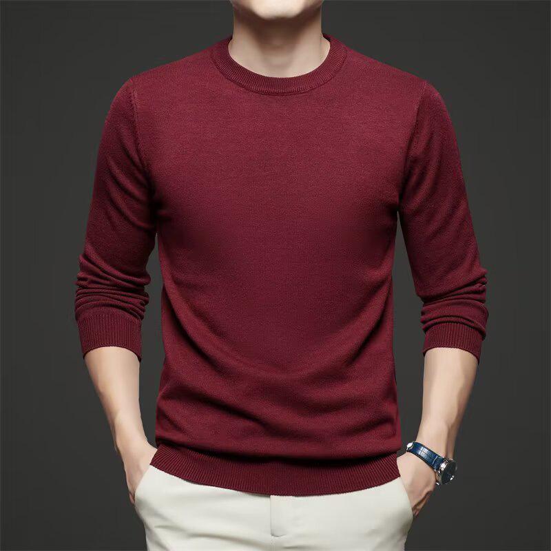 Men's Round Neck Solid Color Casual Knit Sweater - Trendy and Handsome Pullover for Autumn Winter