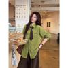 Women's Avocado Green Retro College Style Long-Sleeve Shirt – Spring 2026 Casual Layering Top