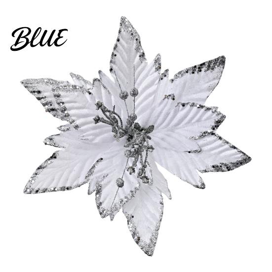 Decorative Christmas Flower Picks Artificial Flowers Handmade Bead Cluster Poinsettia Velvet with Gold