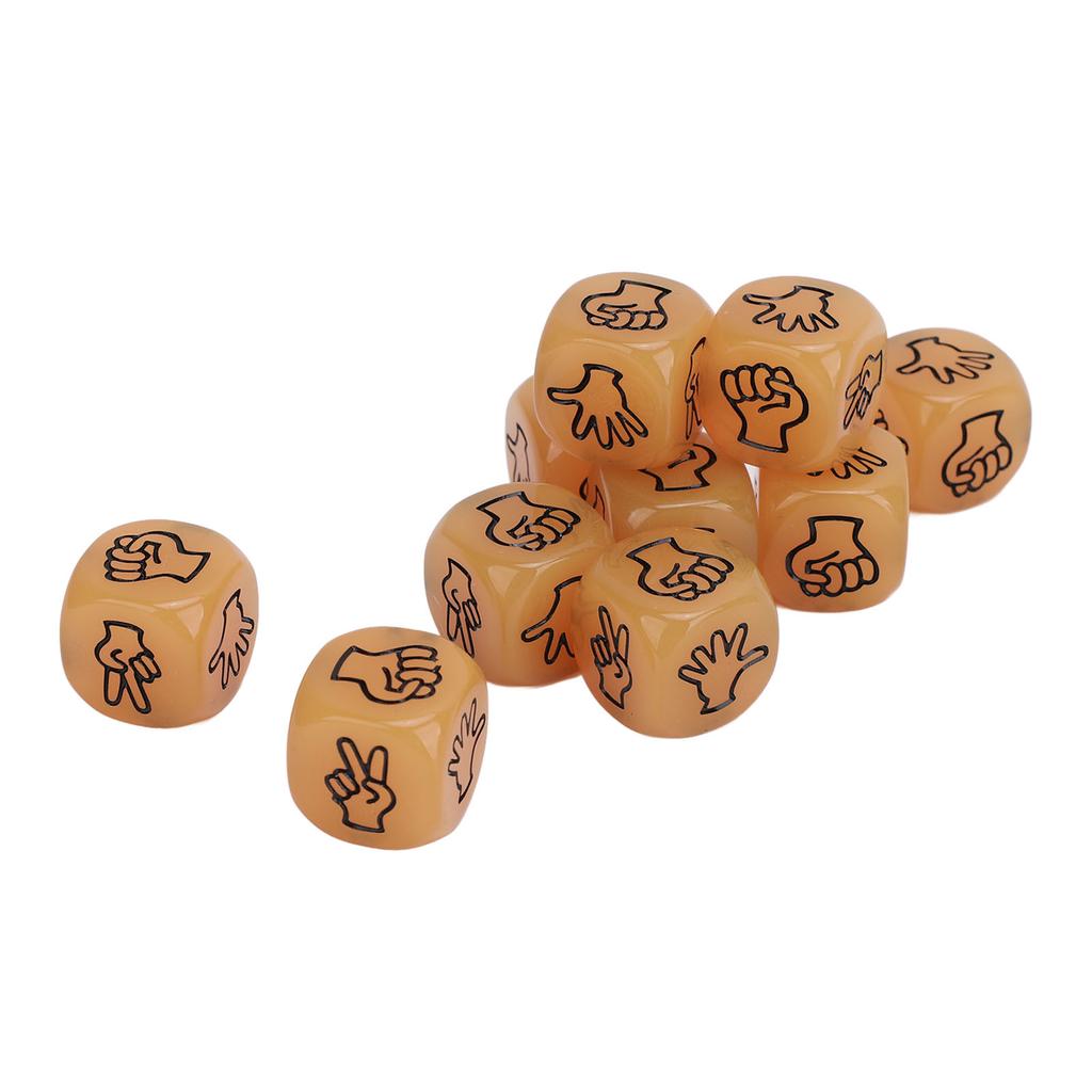 10pcs Finger Guessing Dice Luminous 6 Sided Lightweight Rock Scissors Paper Dice Set for Board Game
