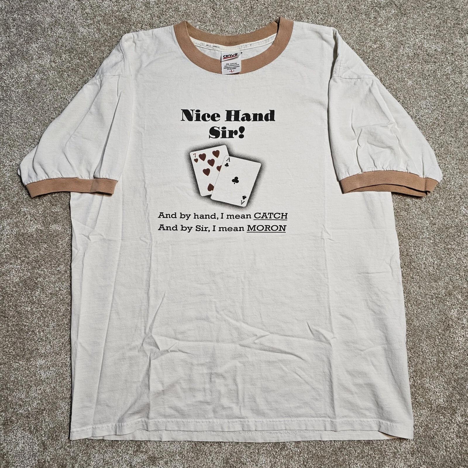 Vtg 90s Texas Hold Em Poker T-shirt Mens L Sarcasm Anvil Ringer Gambling Casino S