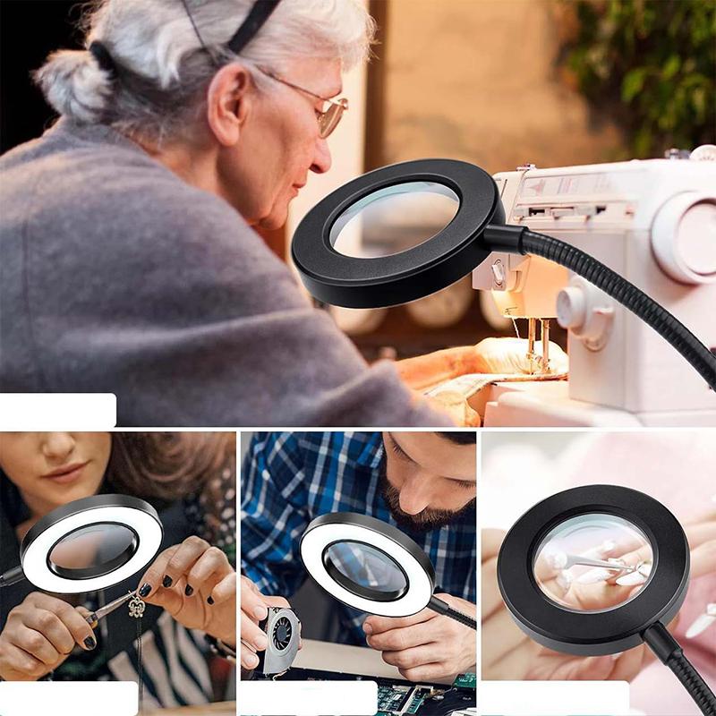 10X Magnifying Glass With 3 Color Modes LED Lighted Desk Lamp LED Magnifier Lamp for Reading Crafting Painting Close Work