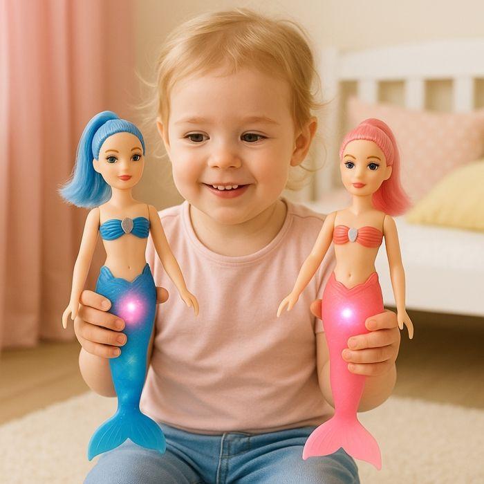 Pack of 3 Luminous Mermaid Dolls - SHOP-STORY - 29 Cm - Multicolor LEDs - Fairy Toy - Mixed