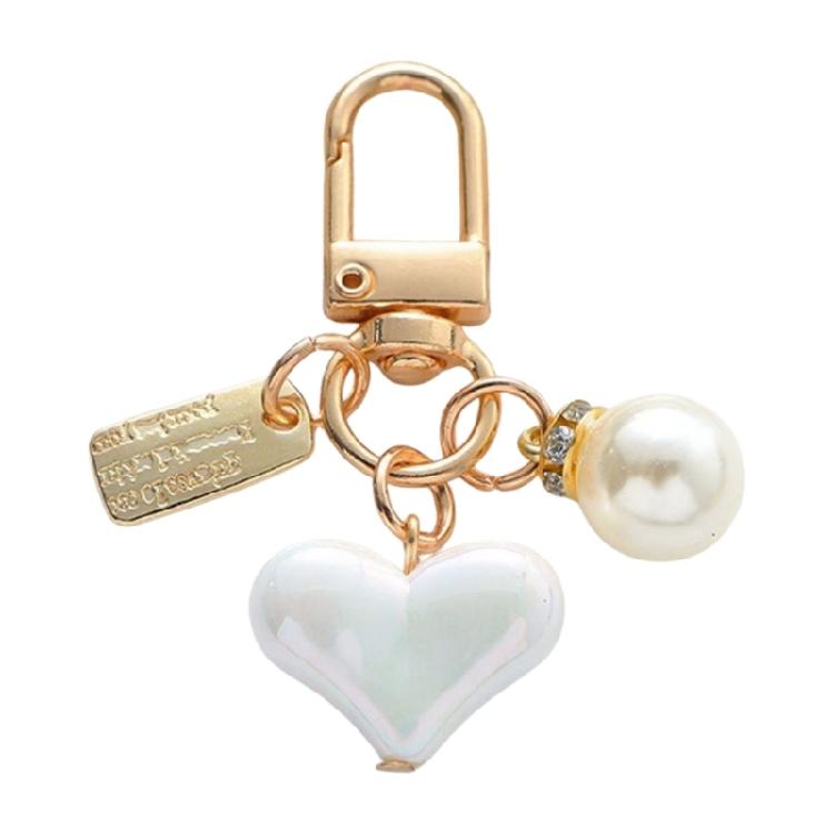 Elegant Heart Keychain with Pearls Accent Trendy Pearls And Alloy Rose Heart Keychain Adornment For  Fashion Lovers