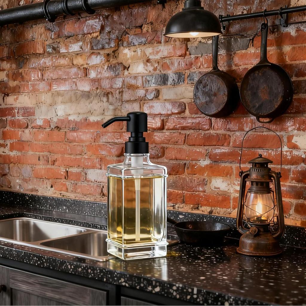 Refillable 300ml Square Glass Soap and Hand Sanitizer Dispenser Bottle.