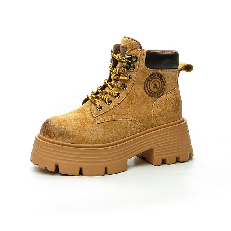 Big Yellow Boots Women's Autumn New Pigskin Retro Locomotive Boots Mountaineering Tooling Short Boots Martin Boots Women's Boots