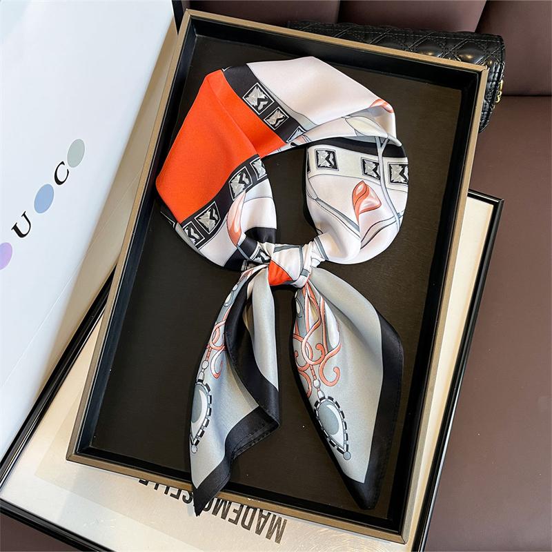 70cm Luxury Brand Square Scarf Design Double Side Shawl Wrap  Print Twill Silk Women Hijab Female Foulard Headband Bandana