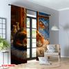 2pcs 2D flat printing Christmas Curtains Cozy Cat Winter Cabin Digital Printed Polyester Drapes Party Decorations for Bedroom