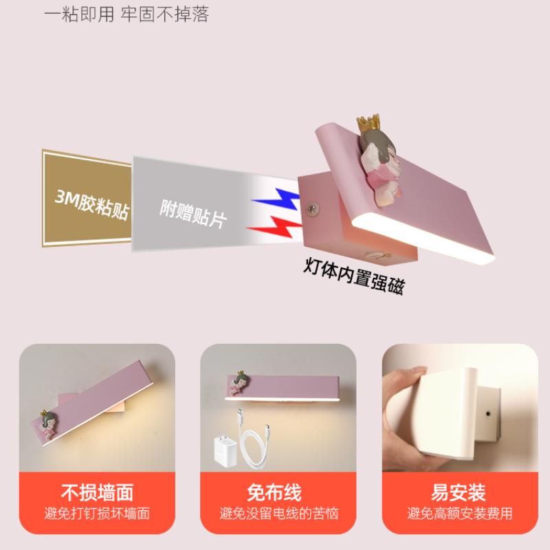 Cartoon Princess Room Bedside Wall Light With Rechargeable Battery Magnetic Design Baby Child Room Wall Lamp  Atmosphere Lamp