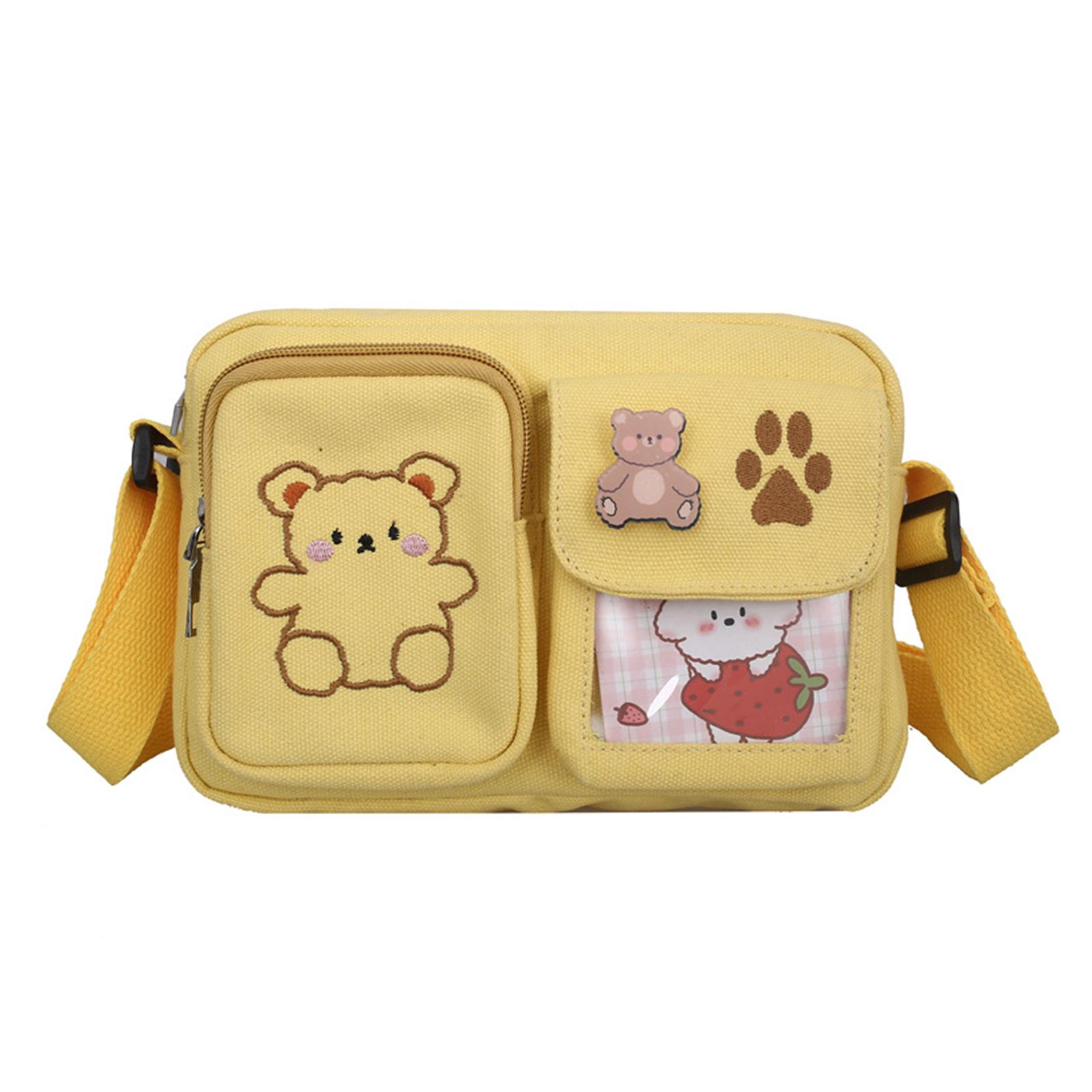 

Сумка через плечо с вышивкой в виде милого медведя, холщовый кошелек через плечо, стильная сумка-мессенджер, квадратная сумка, студенческая сумка для девочек-подростков жёлтый