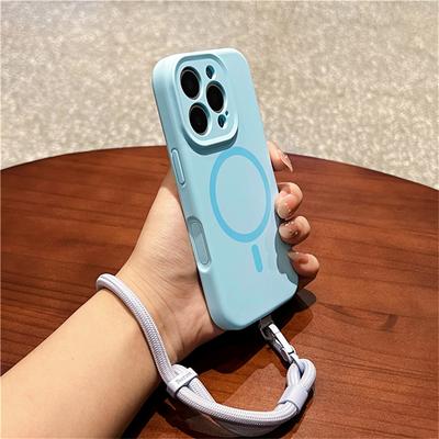 Coque pour iPhone 16 Pro Max Compatible MagSafe Découpes Précises Silicone Liquide + PC Coque de Téléphone avec Dragonne