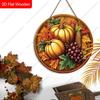 Pumpkin Grape Corn Harvest Round Wooden Hanging Sign, Autumn Door Wall Decor