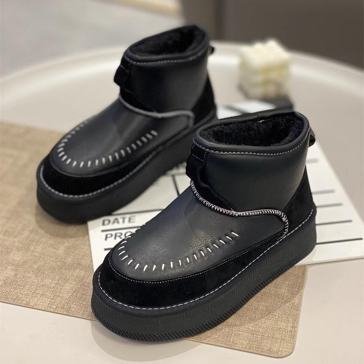 Leather Thickened Fashion Warm Cotton Shoes Snow Boots Women's 2025 New Waterproof Winter Northeast Velvet Thick-soled Short Boots