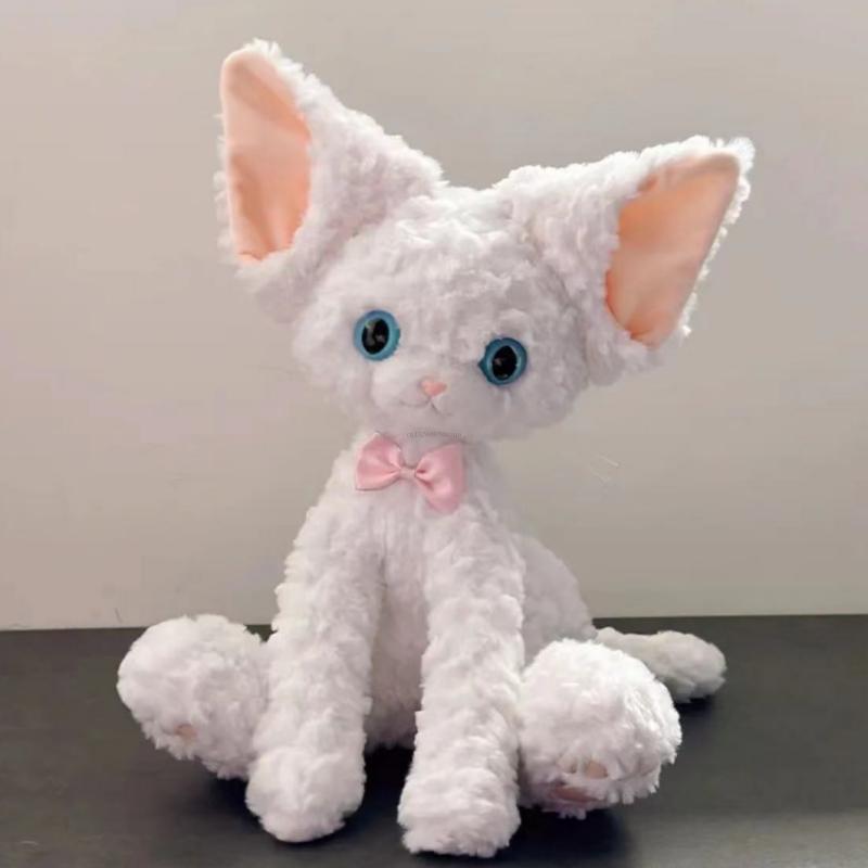 40cm Curly Fur Simulation Plush Toy Cat Big Ears Super Soft Delicate Baby Comfort Pillow Cushion for Home Decoration Girl Gifts