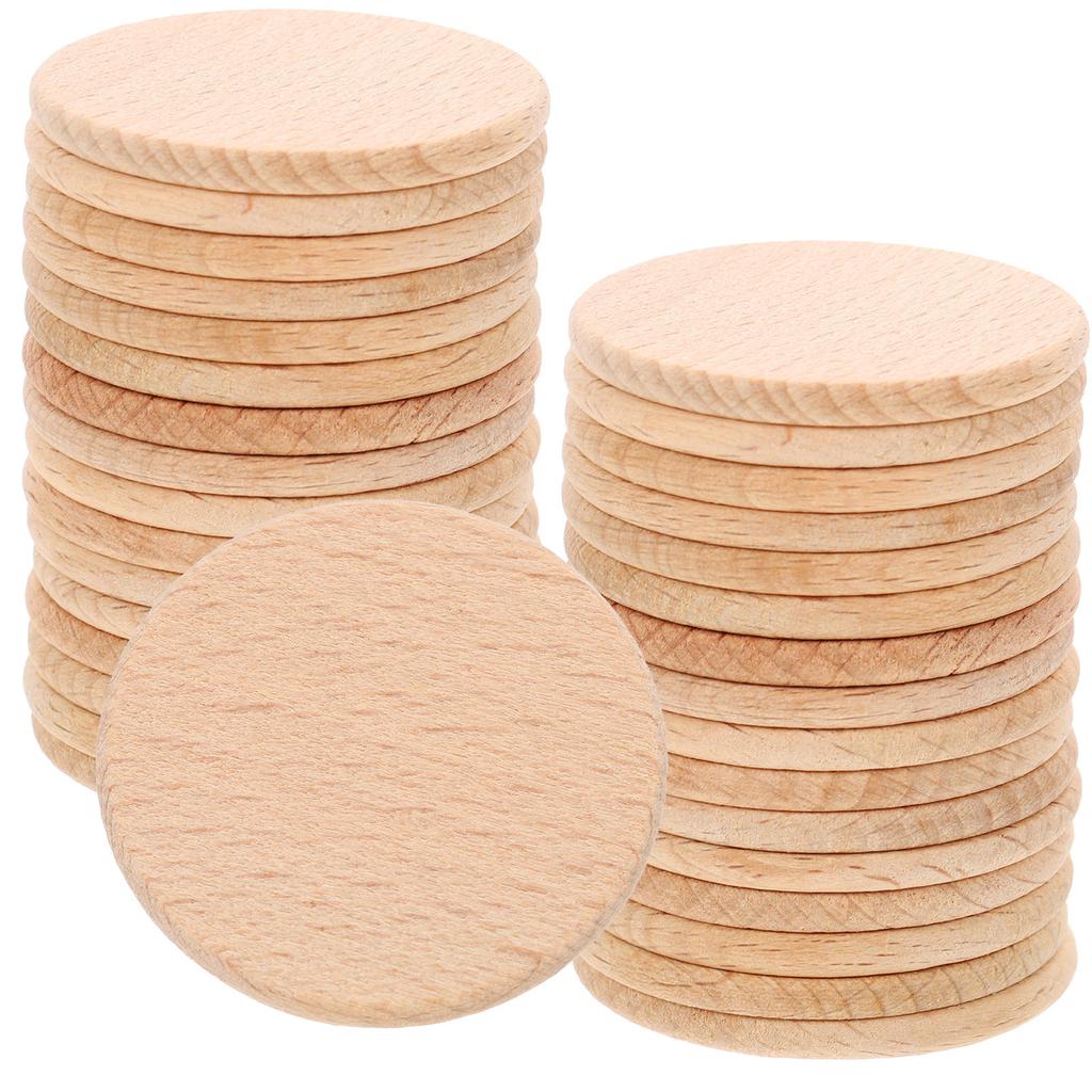 50Pcs Beech Wood Round Cutouts Unfinished Blank Wood Slices DIY Craft Embellishments for Wall Table Wooden Cutout