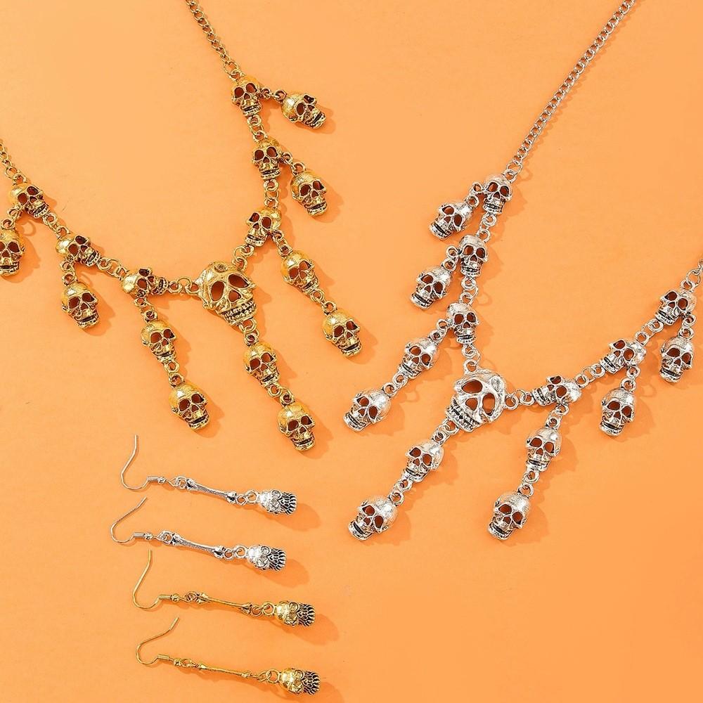 Necklace Gothic Skeleton And Earrings Set With Alloy Material For Halloween Festivities And Style Alternative