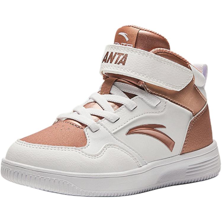 Anta Kids Synthetic Leather Fashion Versatile Lightweight Shock Absorption High-Top Kids Skate Shoes Kids Sneaker Platinum A22439983-2