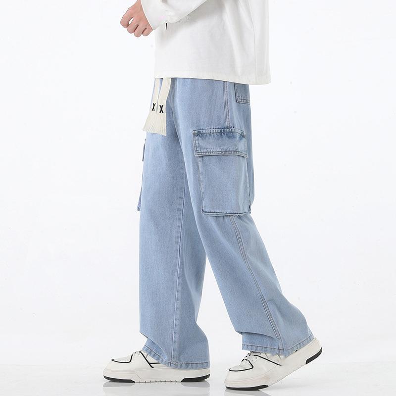 Autumn Men Cargo Jeans Baggy American High Street Y2K Pocket Overalls Fashion Streetwear Vintage Wide Leg Pants