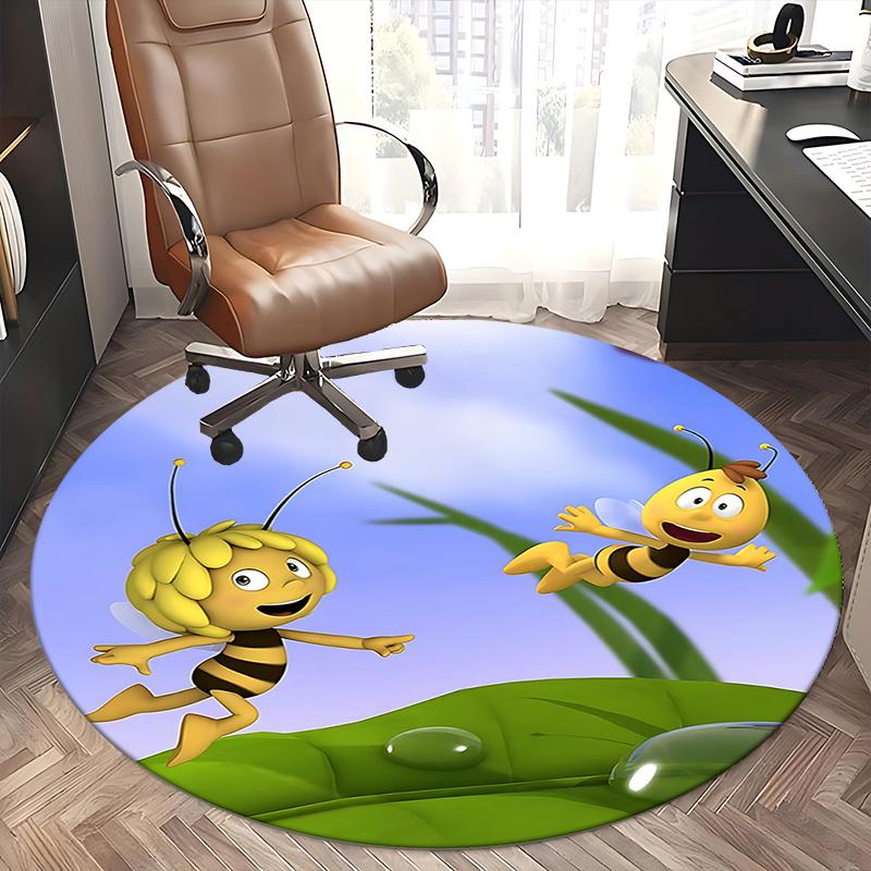 Bee Happy Chair Mat - Round Carpet for Home Decor, Office Use, Gift Idea - Suitable for Bedroom