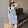 Oversize Women Denim Suspender Strap Dresses Summer Sleeveless Loose Casual Short Dress Female Versatile Sundress