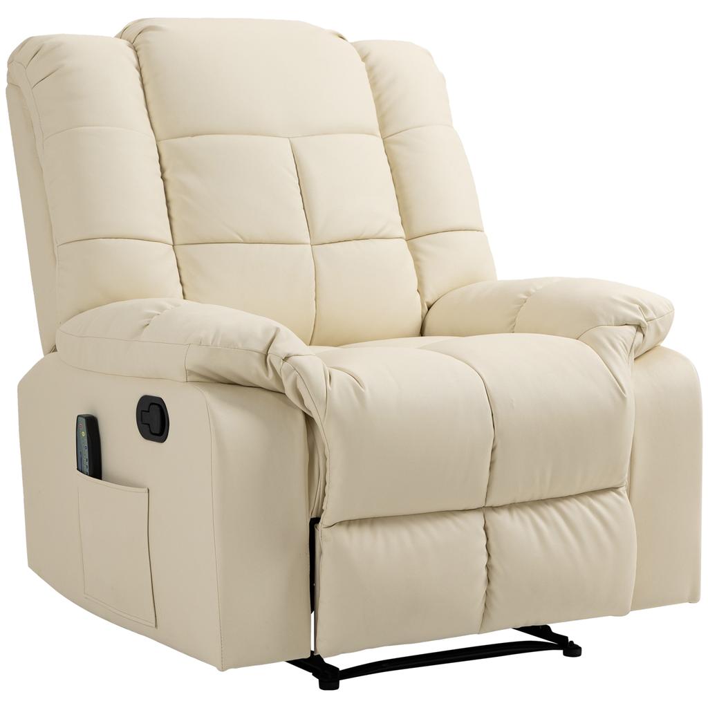 Massage Chair, Relax Chair, 8 Vibration Points, Reclining Function, Faux Leather, Cream White, 94x99x99cm