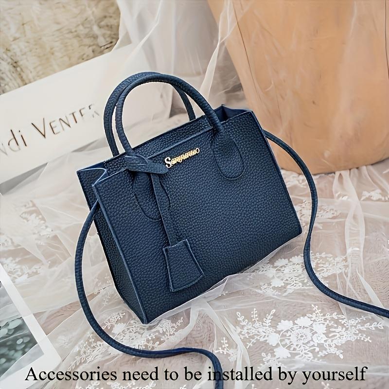 

1 шт. Женская винтажная сумка через плечо, однотонный узор личи, без подкладки, застежка-молния, окантовка без краски, с сумкой-мессенджером, для женщин синий