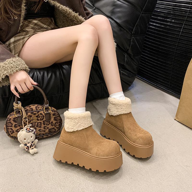 Thick-soled height-increasing small man fleece snow boots women's 2025 winter warm fashion cotton shoes wool cotton boots short boots