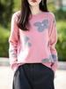 Women's 100% Pure Wool Color Block Jacquard Knit Sweater - Round Neck, Loose Fit, Thick for Autumn/Winter