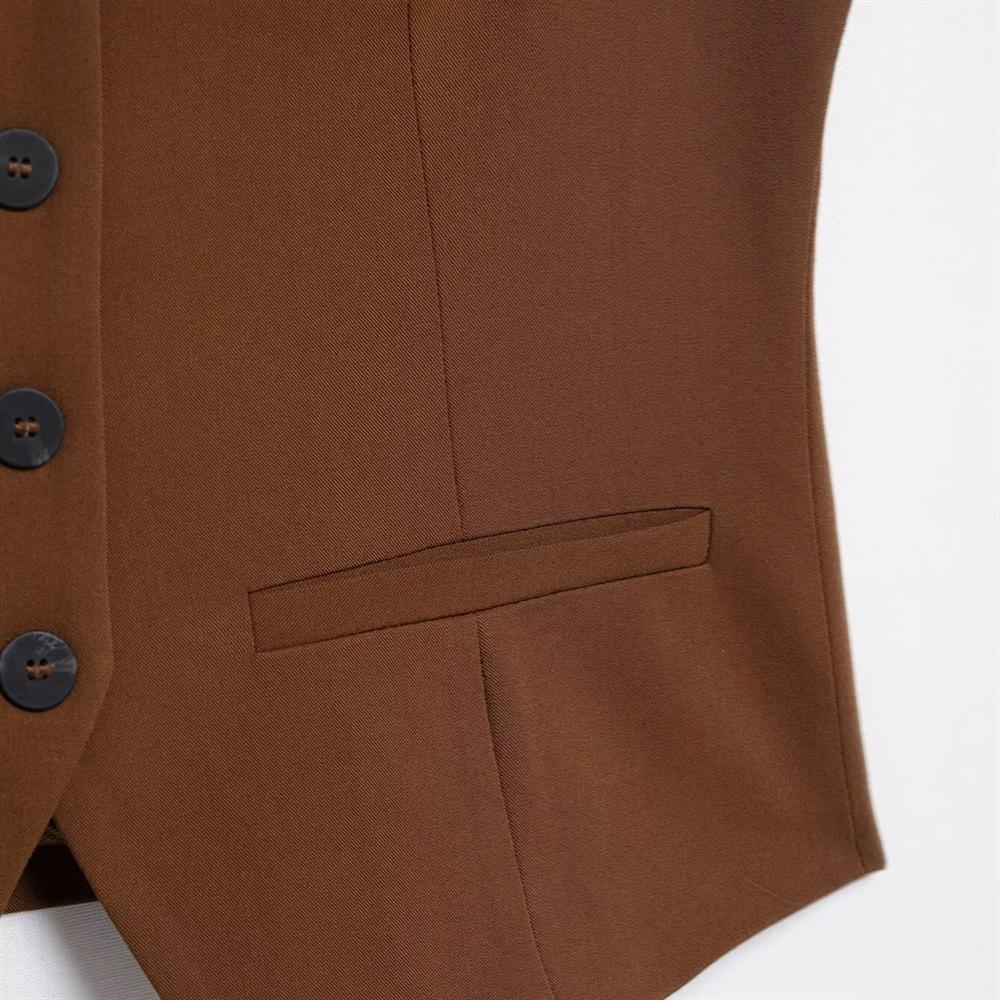 2025 Women's Slim-Fit V-Neck Vest Top with Pocket Detail for Spring/Summer