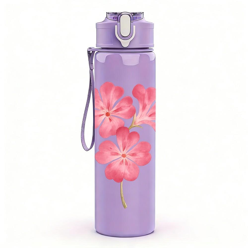 1PC Pink Cherry Blossom Flower Branch Print 750ml Color Plastic Sports Water Bottle Leakproof Flip Straw Lid Suitable for Sports Office Home Use