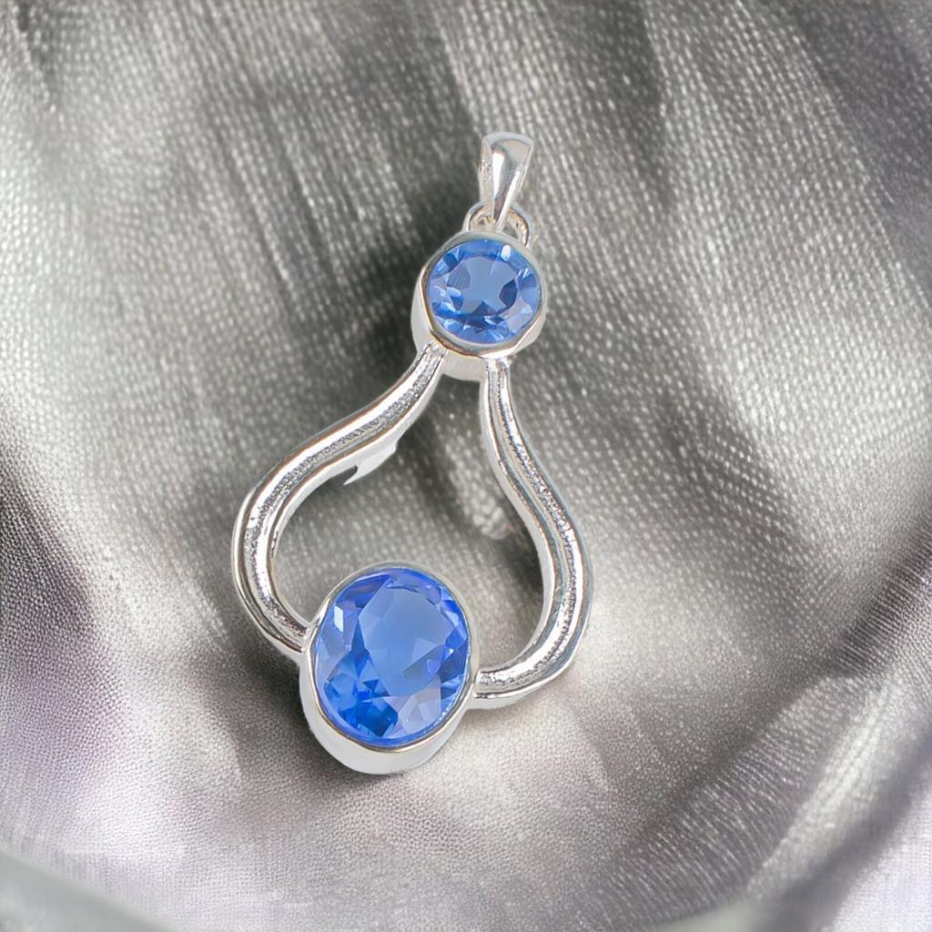 925 Sterling Silver Multi Gemstone Fashionable Jewelry Pendant 1.51" For Gift CP-4