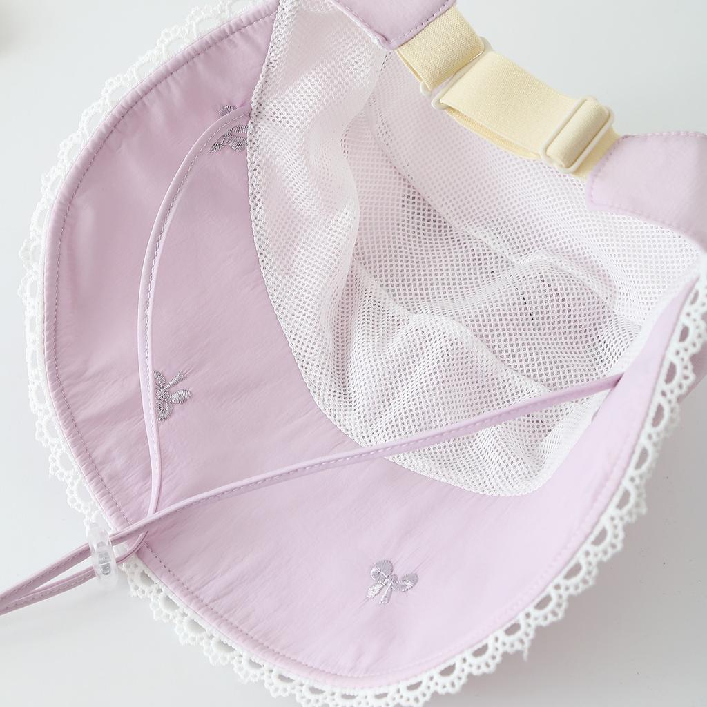 Princess Lace Trim Empty Top Hat for 3-8 Years Old Girls Spring Summer Sun Protection Cotton Linen Cord Fisherman Hat
