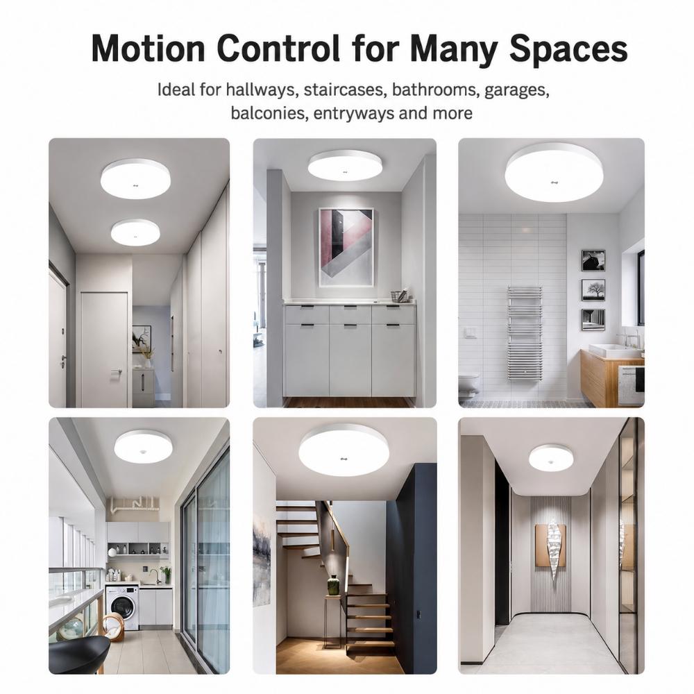 Motion Sensor LED Ceiling Light, Human Body/Radar Sensor, 18W/24W 6500K White for Hallway Stairway Bathroom Garage