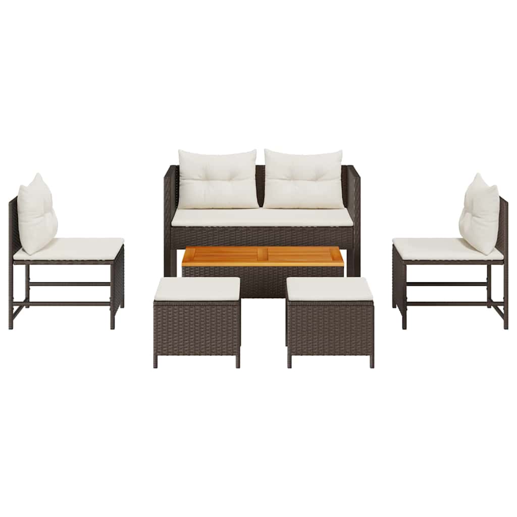 Garden Sofa Set with Cushions 6 pcs Brown and Cream Poly Rattan