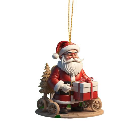 Ornamente de Crăciun Acrilice Moș Crăciun 2D Plate Moș Crăciun Călărind Bicicleta Ornamente Agățate Moș Crăciun Amuzant cu Decorațiune Cutie Cadou